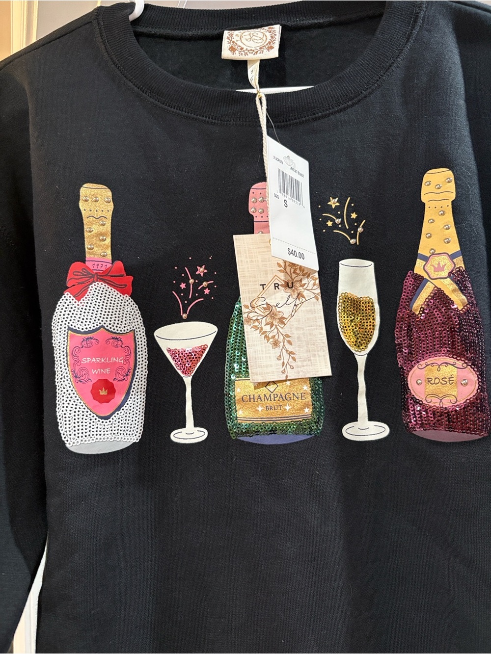 NWT Chic Fun SuperSoft Sparkling Wine & Champagne Wine Weekend Sequin Sweatshirt